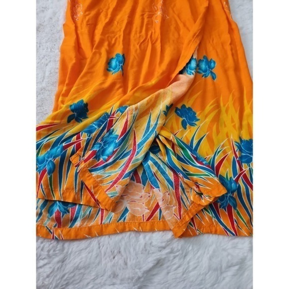 Tropical Floral 2 Piece Set Orange Yellow Blue Blouse and Maxi Skirt Outfit Y2K - Picture 5 of 12